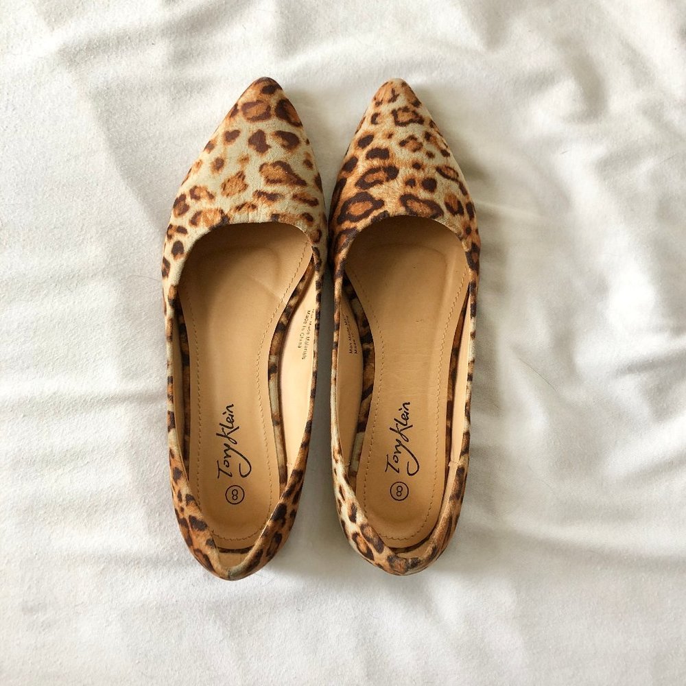 Tory Klein Leopard Pointy Toe Ballet Flats
